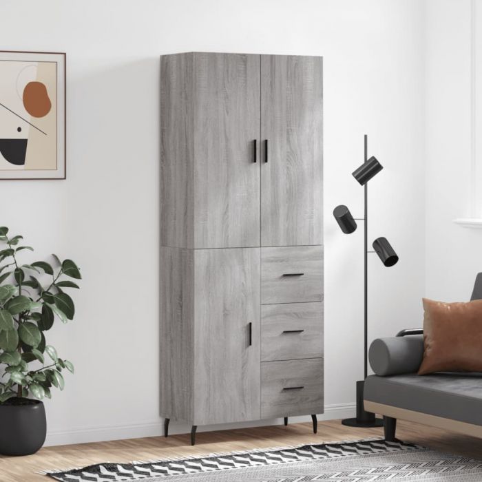 Висок шкаф, сив сонома, 69,5x34x180 см, инженерно дърво