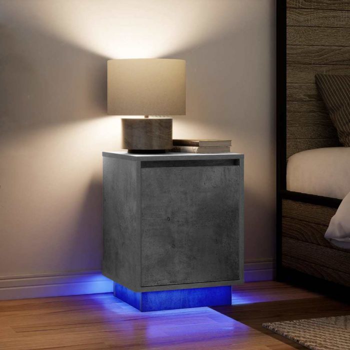 Нощни шкафчета с LED осветление 2 бр., бетонно сиво 38x34x50 cm