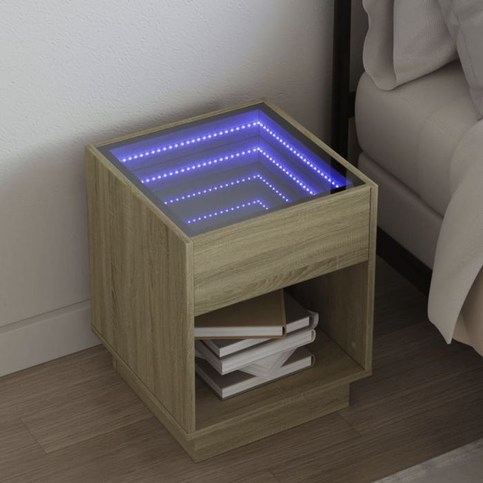 Нощна масичка с Infinity LED, дъб сонома, 40x40x50 см