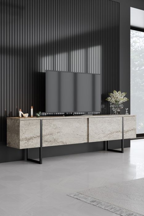 ТВ шкаф Luxe, цвят Травертин Черен