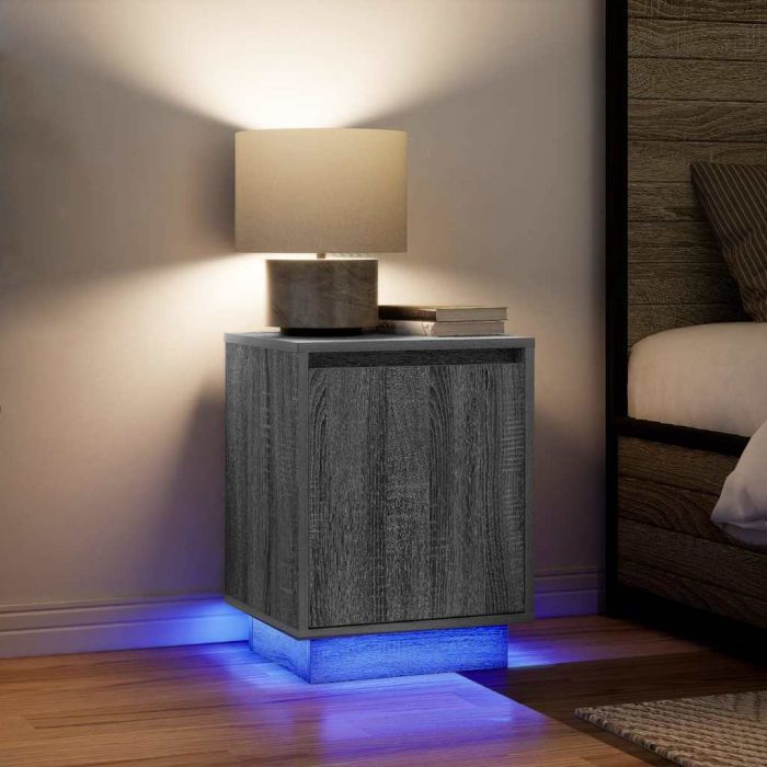 Нощни шкафчета с LED осветление 2 бр. сиво Сонома 38x34x50 см