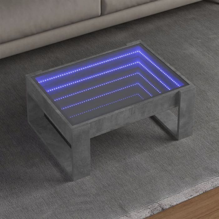 Маса за кафе с Infinity LED, бетонно сив, 70x53x30 см