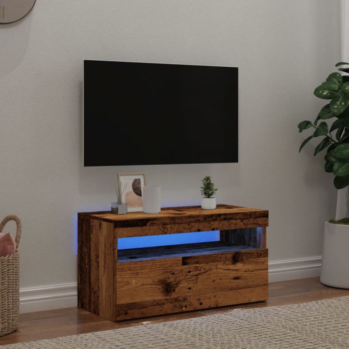 ТВ шкаф с LED осветление, 75x35x40 см, инженерно дърво