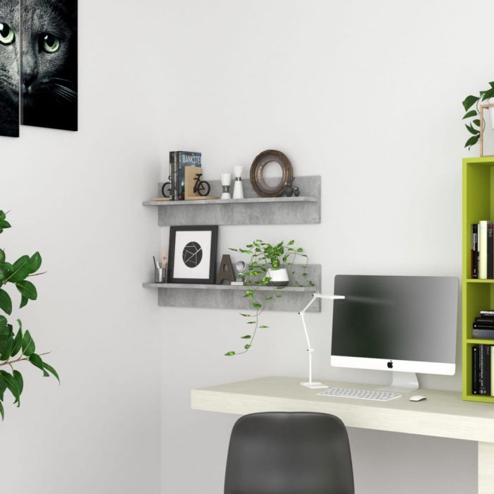 Стенни рафтове, 2 бр, бетонно сиви, 80x11,5x18 см, ПДЧ