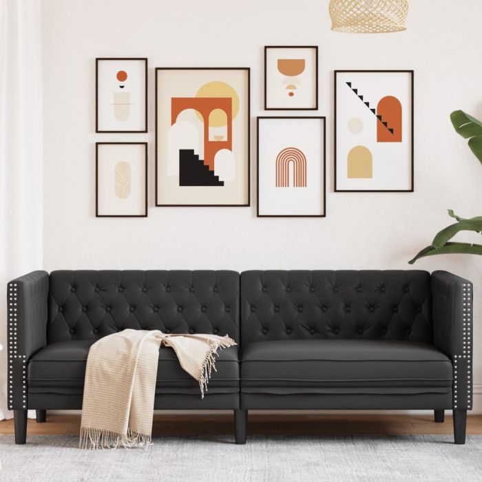 Диван Chesterfield с 3 седалки от черна kunstnahast