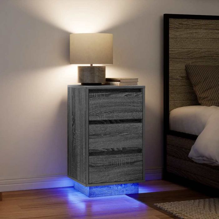 Нощен шкаф с LED осветление Grey Sonoma 38x34x65 cm