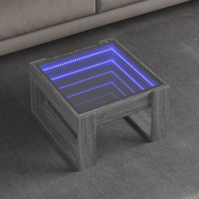 Маса за кафе с Infinity LED, сив сонома, 50x53x30 см