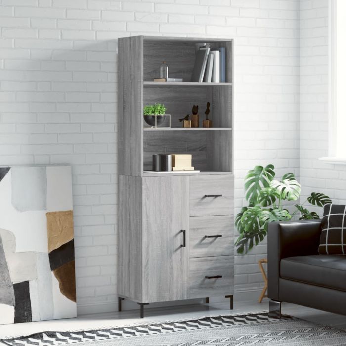 Висок шкаф, сив сонома, 69,5x34x180 см, инженерно дърво