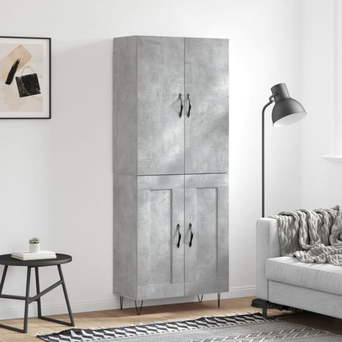 Висок шкаф, бетонно сив, 69,5x34x180 см, инженерно дърво