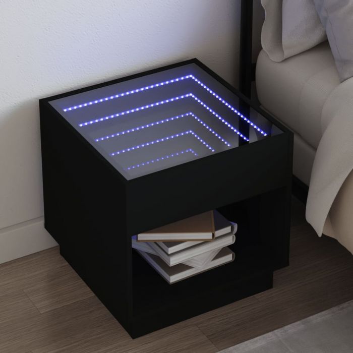 Нощна масичка с Infinity LED черна 50x50x50 см