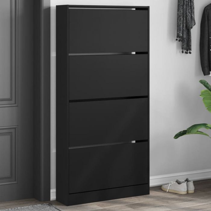 Шкаф за обувки с 4 флип чекмеджета черен 80x21x163,5 см