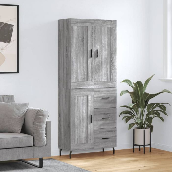 Висок шкаф, сив сонома, 69,5x34x180 см, инженерно дърво