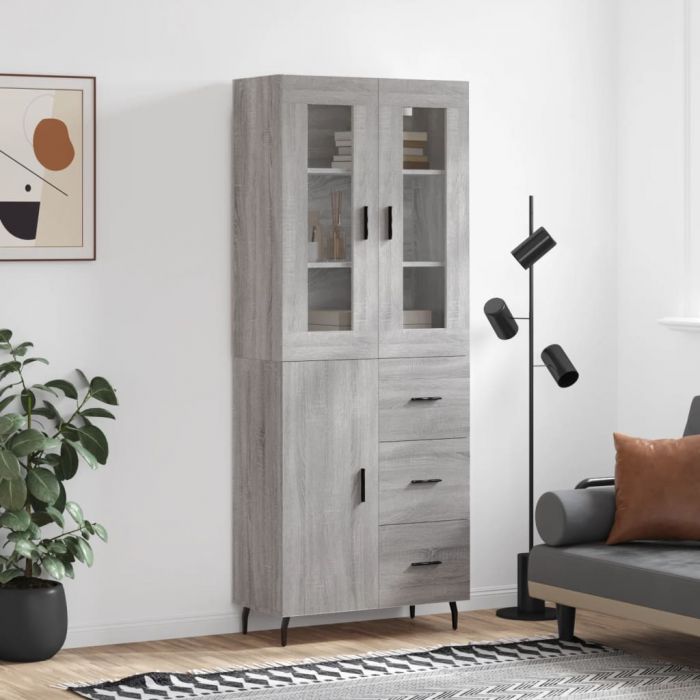 Висок шкаф, сив сонома, 69,5x34x180 см, инженерно дърво