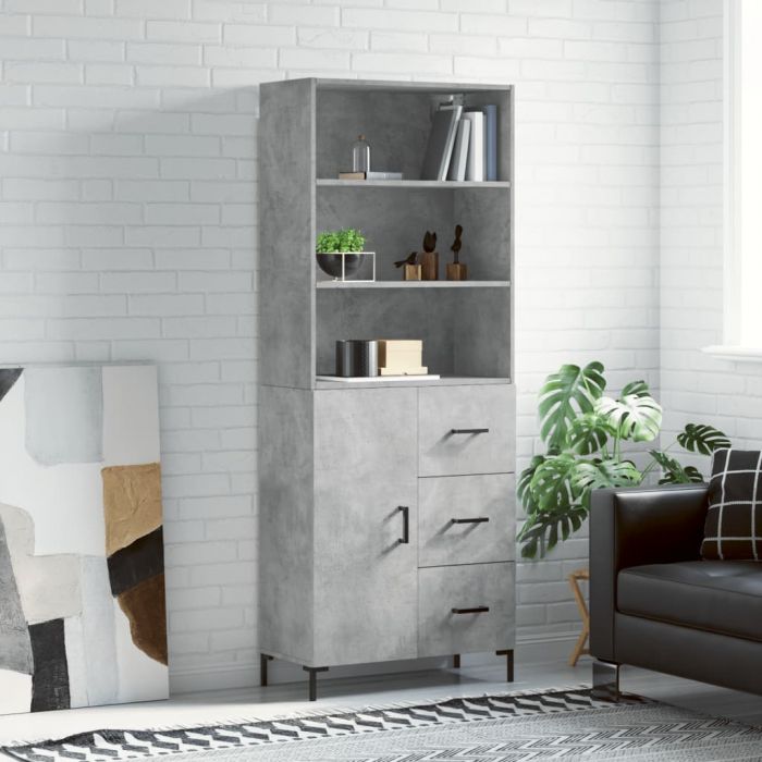 Висок шкаф, бетонно сив, 69,5x34x180 см, инженерно дърво
