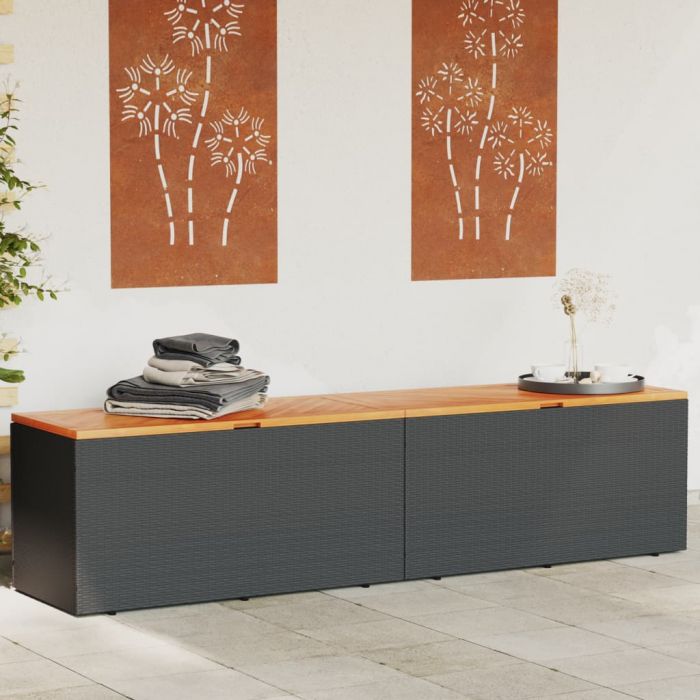 Външна кутия за съхранение черна 220x50x54 см PE ратан акация