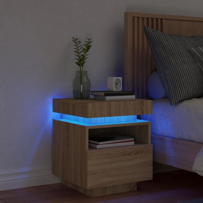 Нощно шкафче с LED осветление, дъб сонома, 40x39x48,5 см