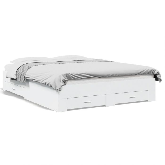 Рамка за легло, с чекмеджета, без матрак, бяла, 160x200 см