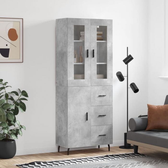 Висок шкаф, бетонно сив, 69,5x34x180 см, инженерно дърво