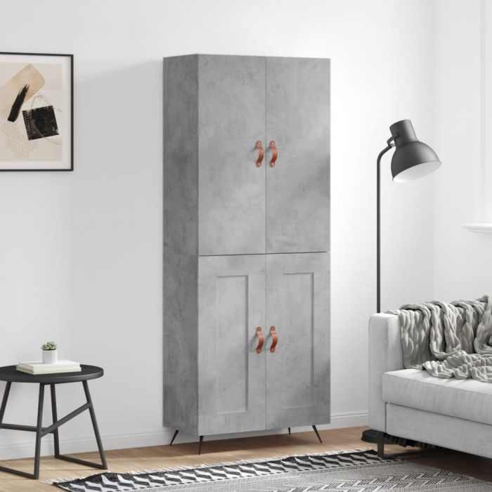 Висок шкаф, бетонно сив, 69,5x34x180 см, инженерно дърво