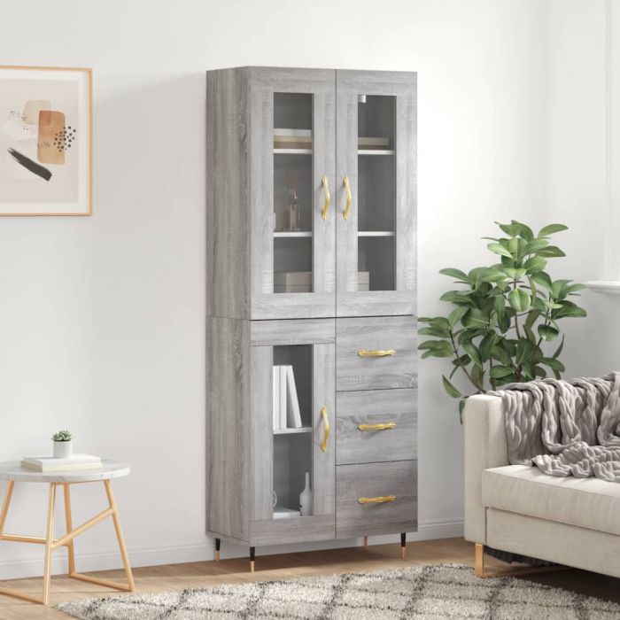 Висок шкаф, сив сонома, 69,5x34x180 см, инженерно дърво