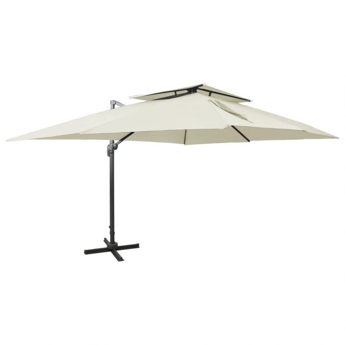 Градински чадър чупещо рамо с двоен покрив 300x300 см пясъчен