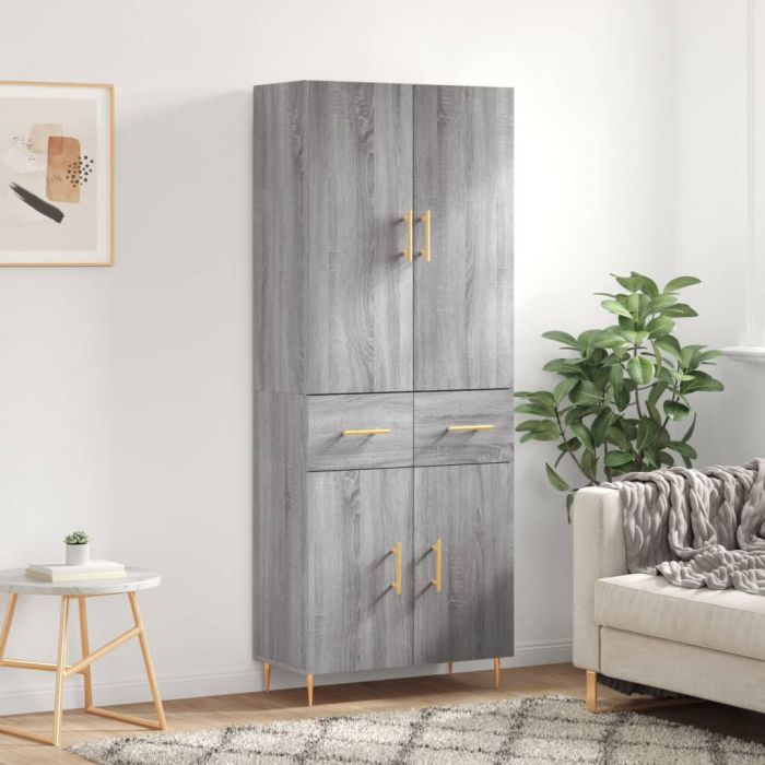 Висок шкаф, сив сонома, 69,5x34x180 см, инженерно дърво