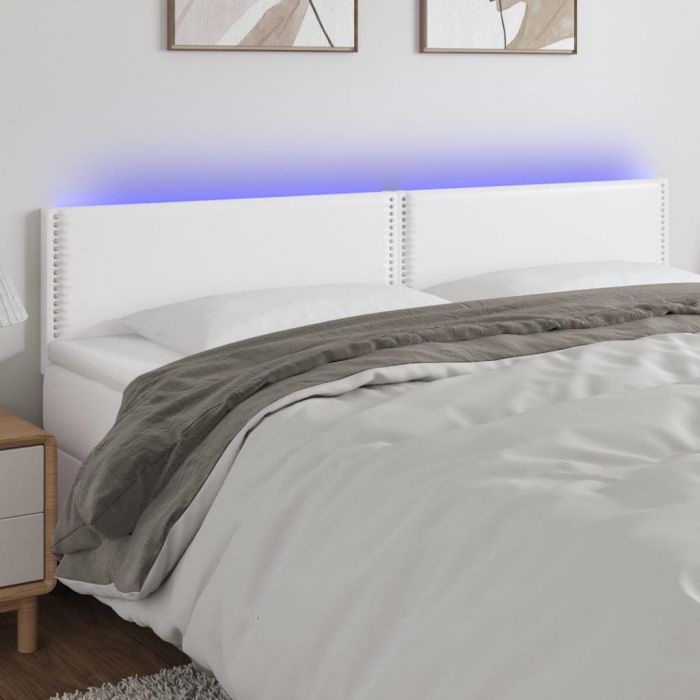 LED Горна табла за легло, бяла, 180x5x78/88 см, изкуствена кожа