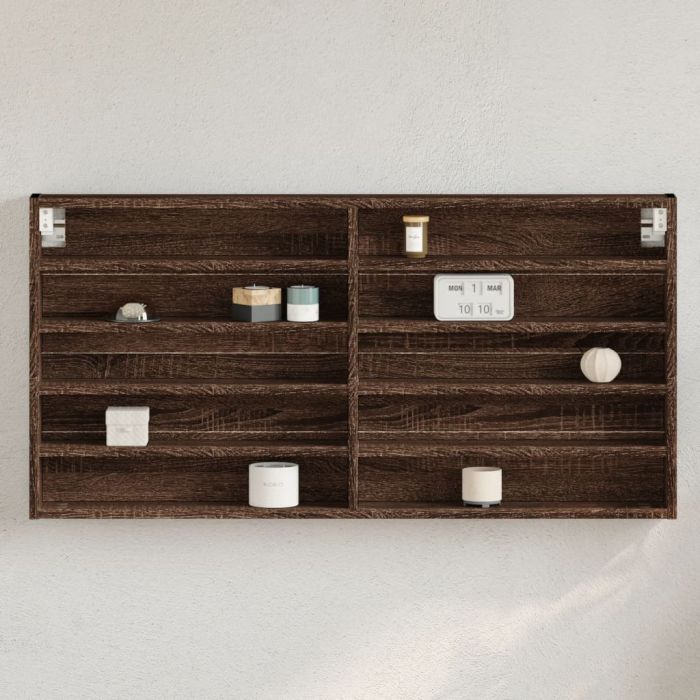 Шкаф витрина, кафяв дъб, 100x8,5x50 см, инженерно дърво