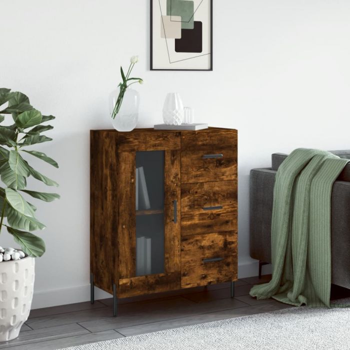 Сайдборд, опушен дъб, 69,5x34x90 см, инженерно дърво