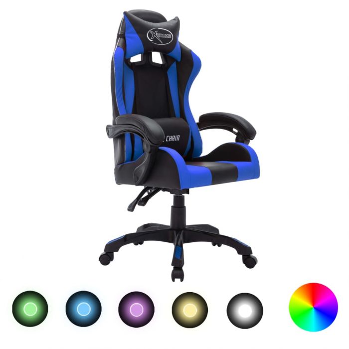 Геймърски стол RGB LED осветление розово/бяло изкуствена кожа Becker
