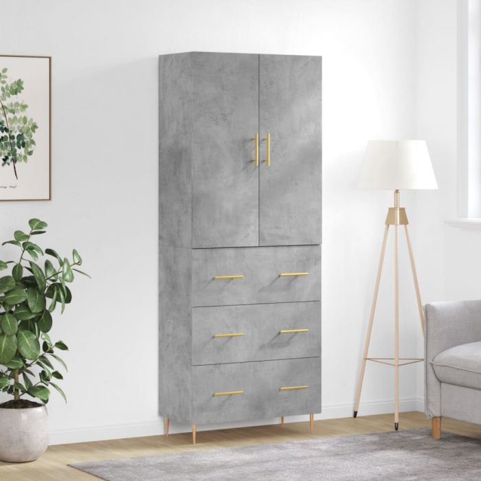 Висок шкаф, бетонно сив, 69,5x34x180 см, инженерно дърво