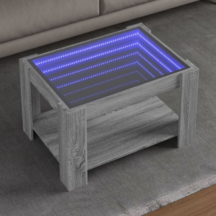 Маса за кафе с LED, сив сонома, 73x53x45 см, инженерно дърво
