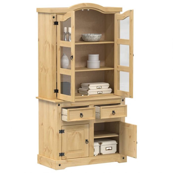 Стъклен шкаф витрина Corona 100x48,5x179 см бор масив