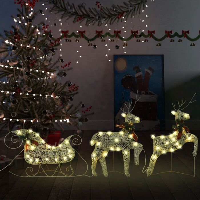 Коледна украса елени с шейна 140 LED за открито бяла