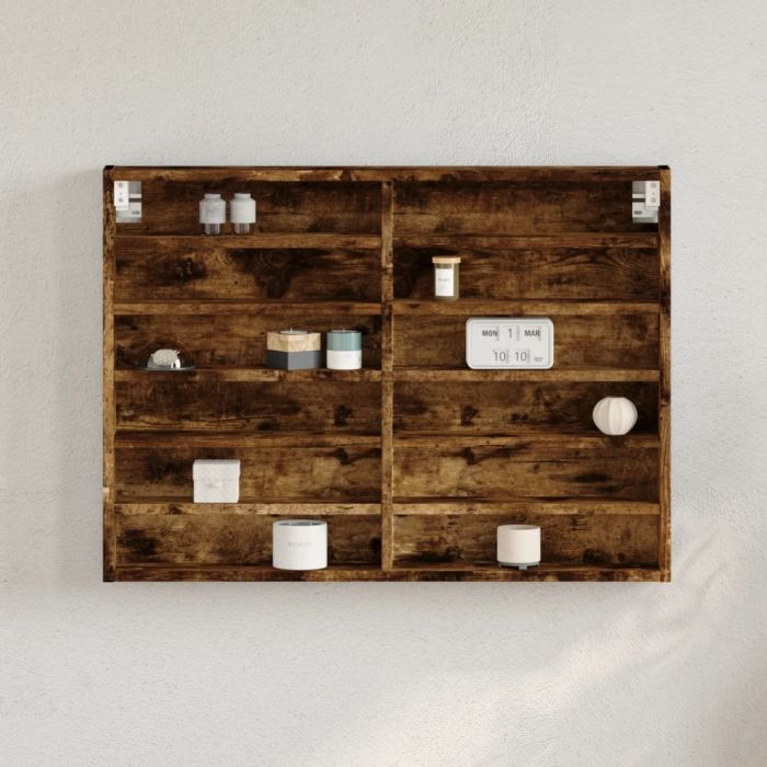 Шкаф витрина, опушен дъб, 80x8,5x58 см, инженерно дърво