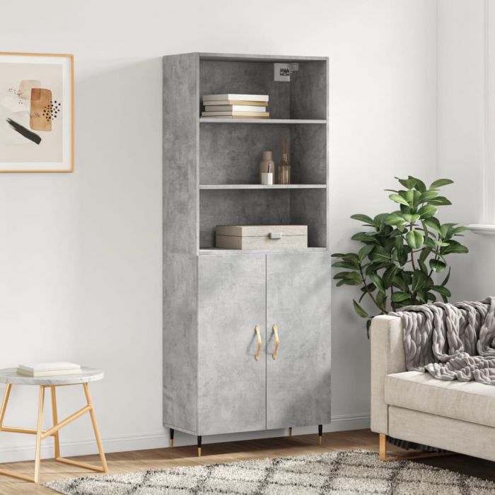 Висок шкаф, бетонно сив, 69,5x34x180 см, инженерно дърво