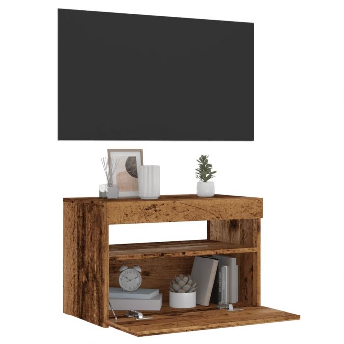 ТВ шкаф с LED светлини Старо дърво 60x35x40 cm