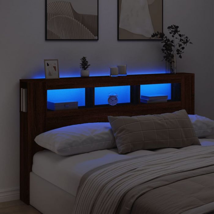 LED горна табла, кафяв дъб, 180x18,5x103,5 см, инженерно дърво