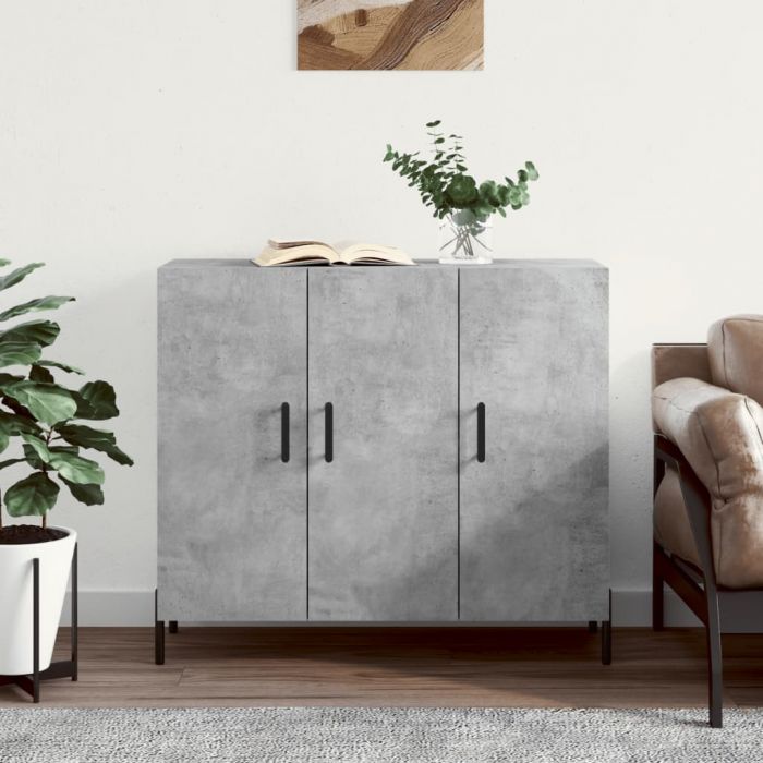 Сайдборд, бетонно сив, 90x34x80 см, инженерно дърво