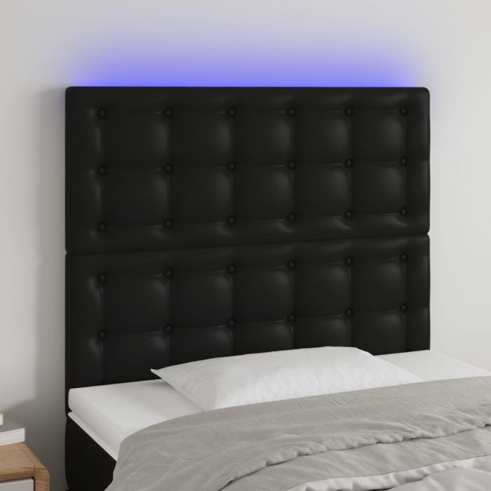 LED горна табла за легло, черна, 90x5x118/128см,изкуствена кожа