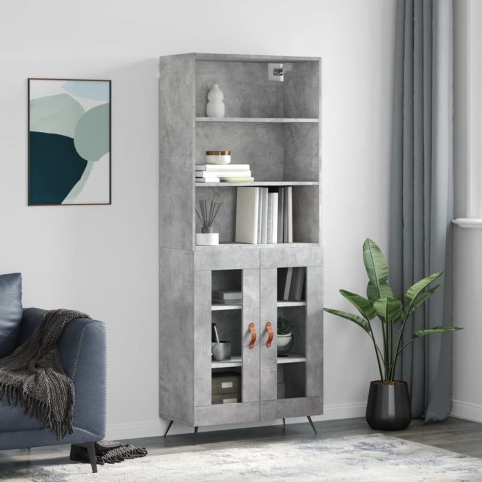 Висок шкаф, бетонно сив, 69,5x34x180 см, инженерно дърво