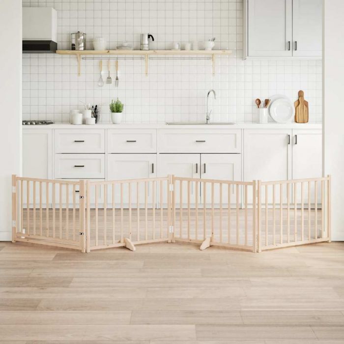 Сгъваема преграда за кучета с врата 4 панела 320 см Масивна ела