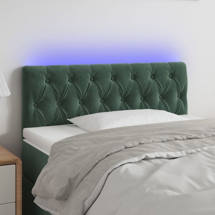 LED Горна табла за легло, тъмнозелена, 90x7x78/88 см, кадифе