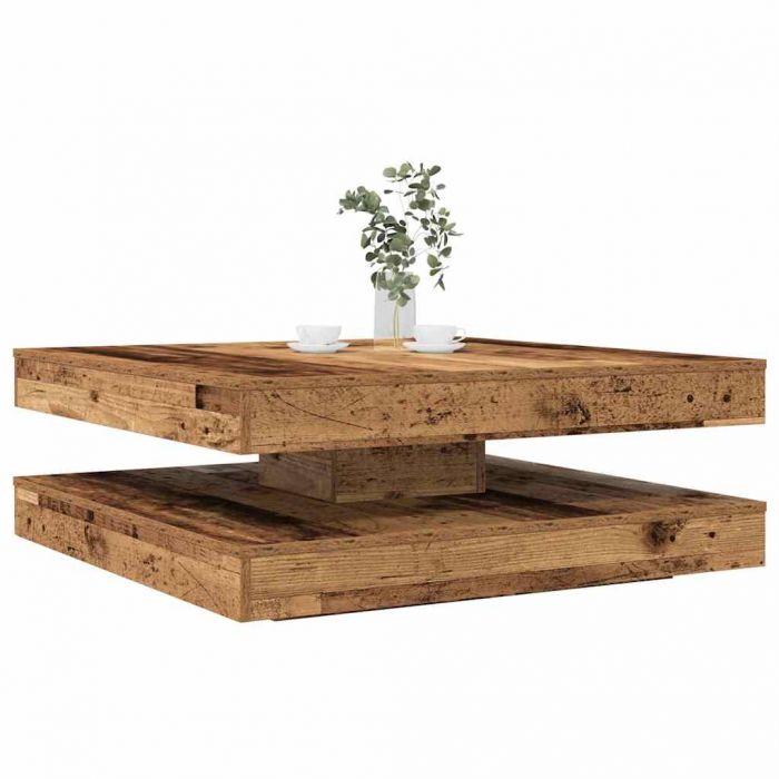 Маса за кафе Въртяща се на 360 градуса старо дърво 90x90x34,5cm