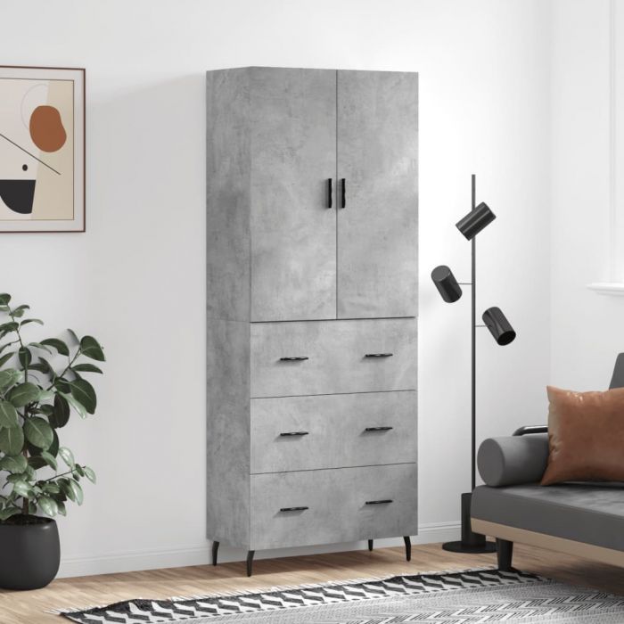 Висок шкаф, бетонно сив, 69,5x34x180 см, инженерно дърво