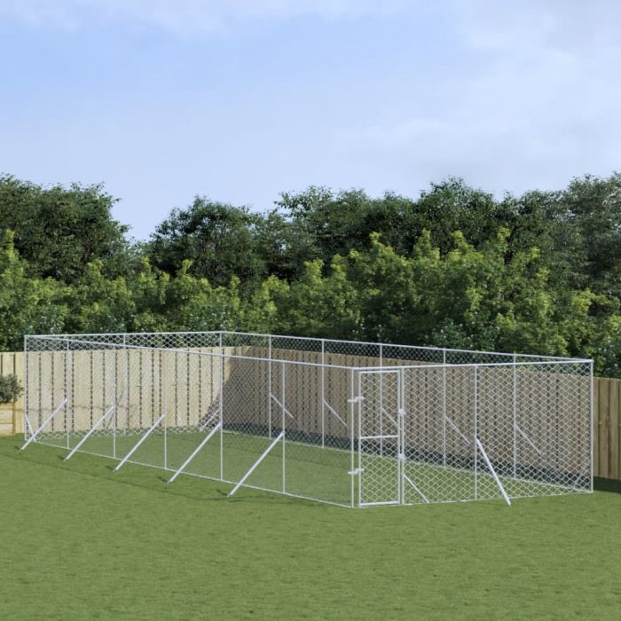 Външна клетка за куче сребриста 4x12x2 м поцинкована стомана