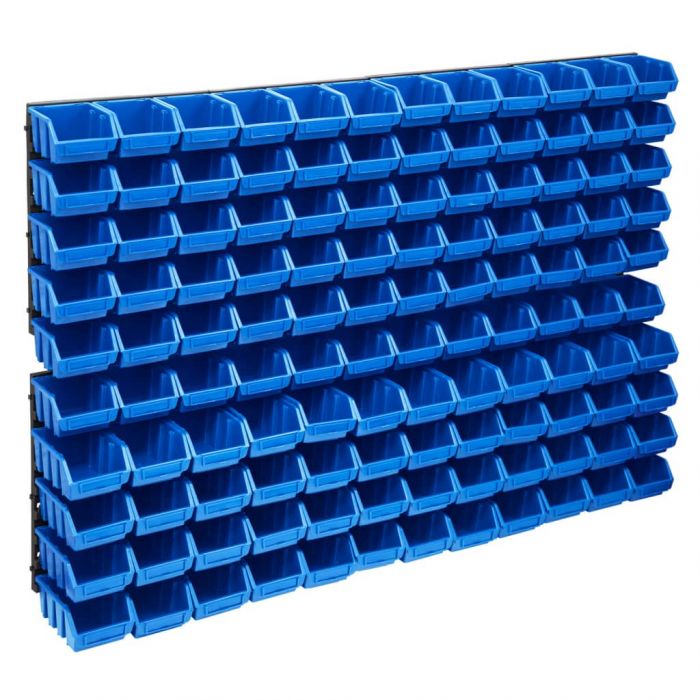 Стенен органайзер със 128 бр кутии за инструменти синьо и черно