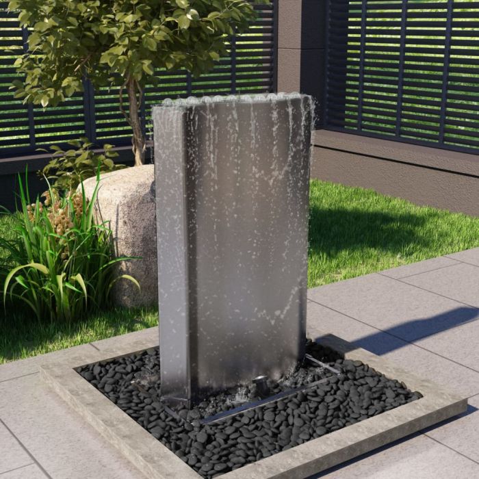 Градински фонтан сребрист 60,2x37x122,1 см неръждаема стомана