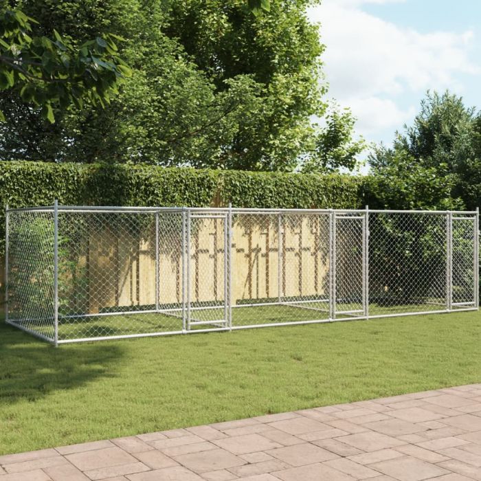 Кучешка клетка с врати сива 6x2x1,5 м поцинкована стомана