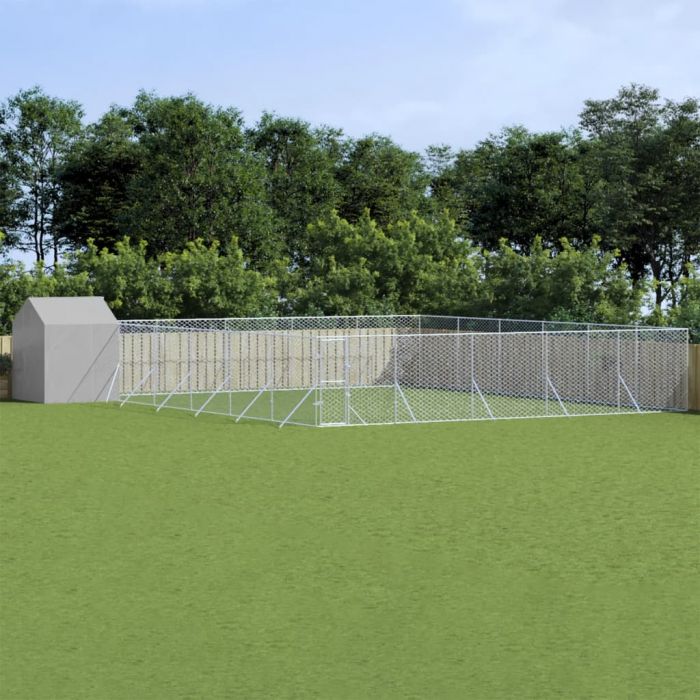 Външна клетка за куче с покрив сребриста 12x12x2,5 м стомана